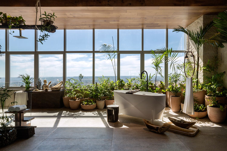 sala de banho W Leão Ogawa e Heitor Arrais casacor goiás 2018 jardim de vasos vaso de cerâmica banheira decoração