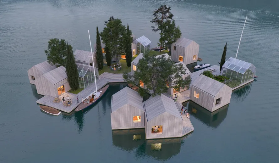 Casas flutuantes na Dinamarca. O projeto é do escritório dinamarquês MAST.